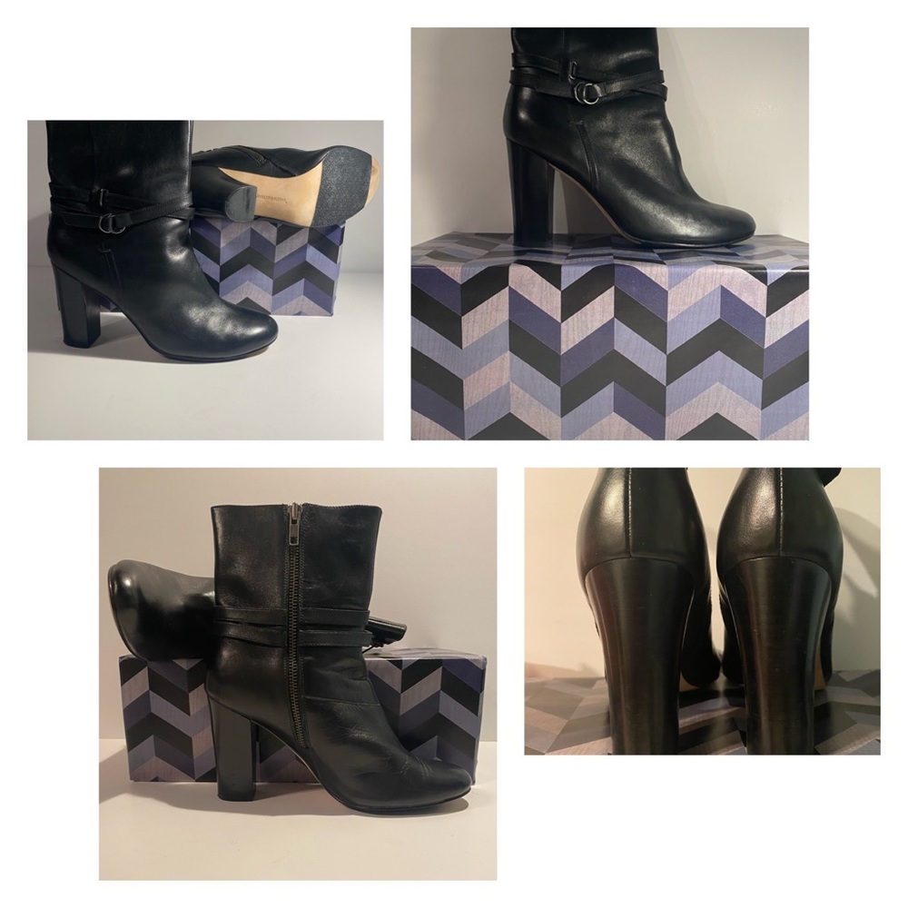 Johnston & Murphy Black Leather Ankle Booties with Block Heel